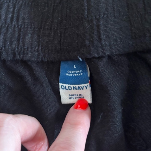 Old Navy Linen Blend Shorts Black Pockets Elastic L - Picture 2 of 4
